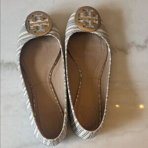 Tory Burch Women's Striped Flats - navy and White
